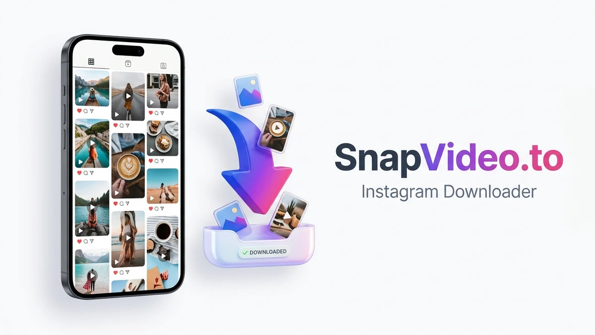 SnapVideo.to illustration: saving photos and videos from a phone.